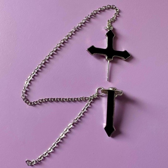 Cross earrings, dagger earrings, front back earrings, gothic jewelry, ear jacket - Picture 5 of 6
